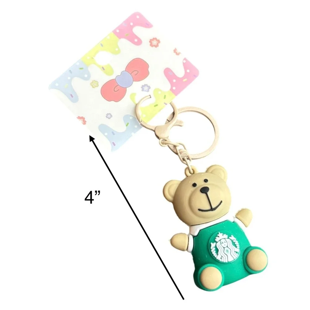 Starbucks Bear Key Chain Women's Green Tan Gold Silicone Charm 4